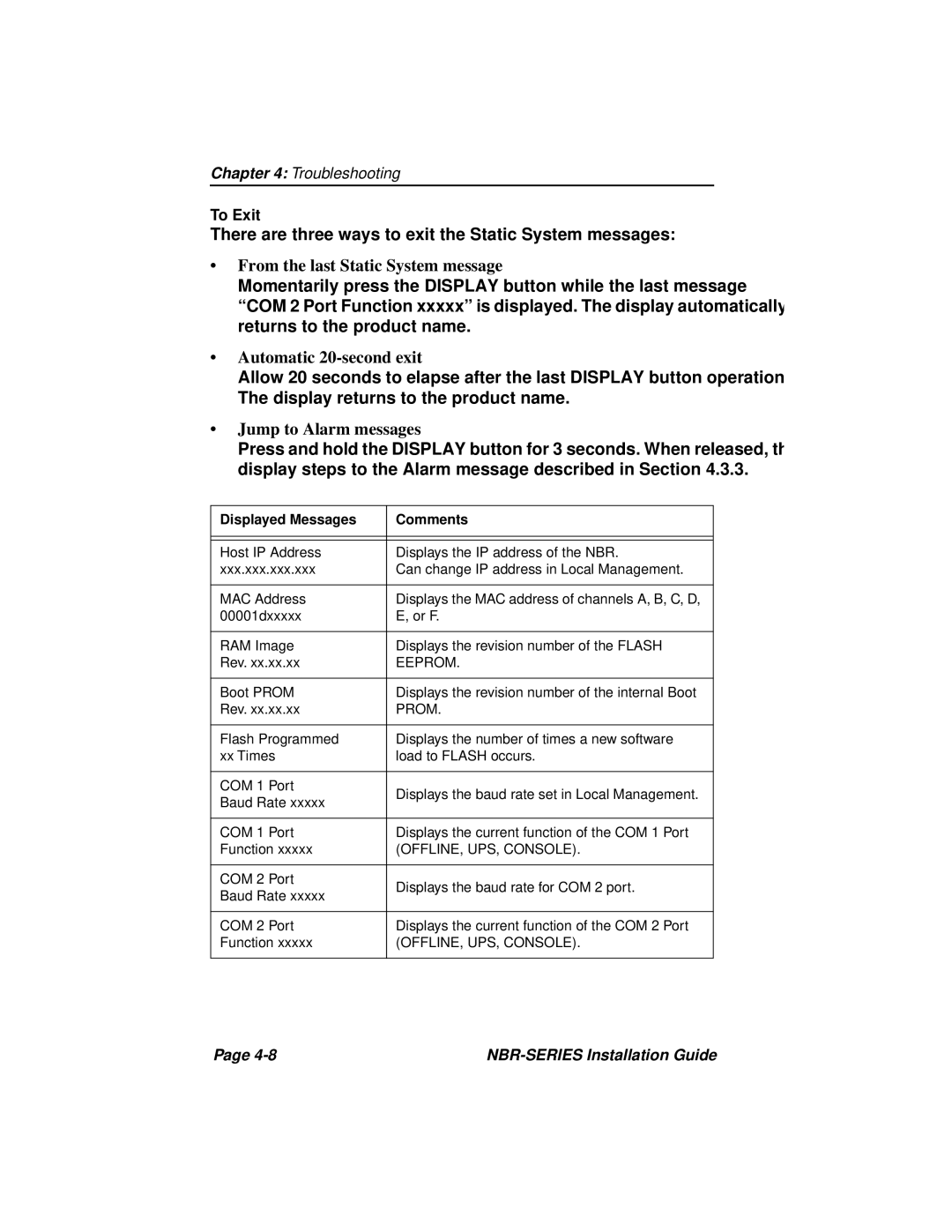 Cabletron Systems NBR-220, NBR-420, NBR-620 manual From the last Static System message 