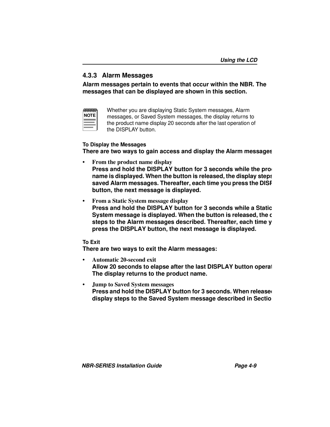 Cabletron Systems NBR-620, NBR-420, NBR-220 manual Alarm Messages, From the product name display 