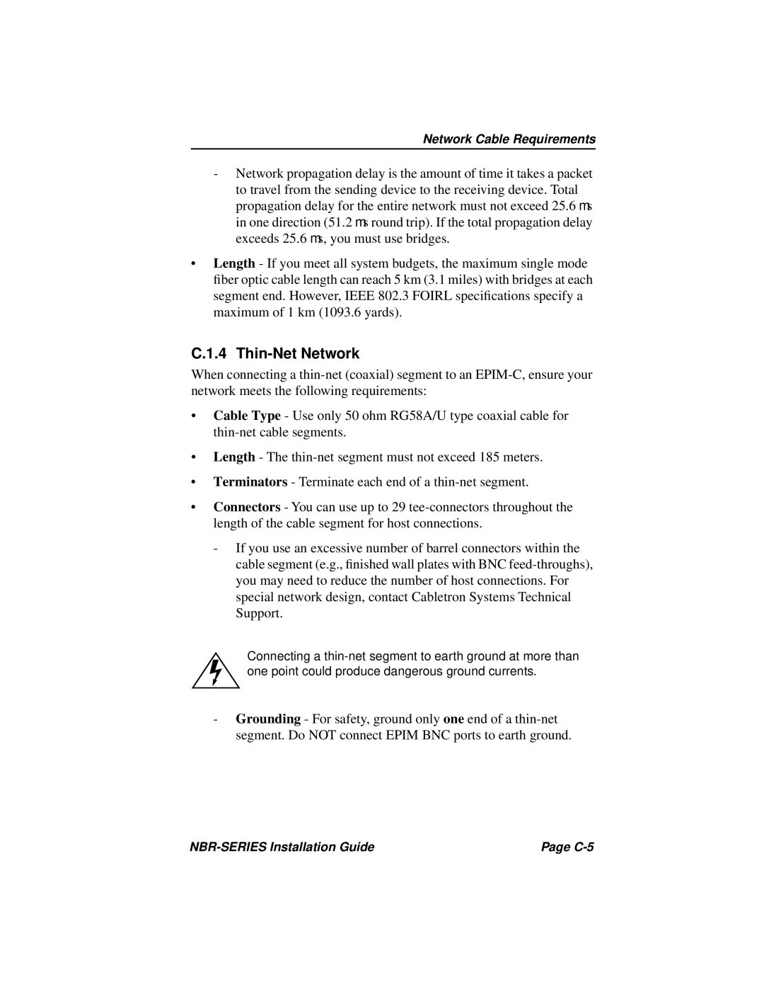 Cabletron Systems NBR-220, NBR-420, NBR-620 manual Thin-Net Network 