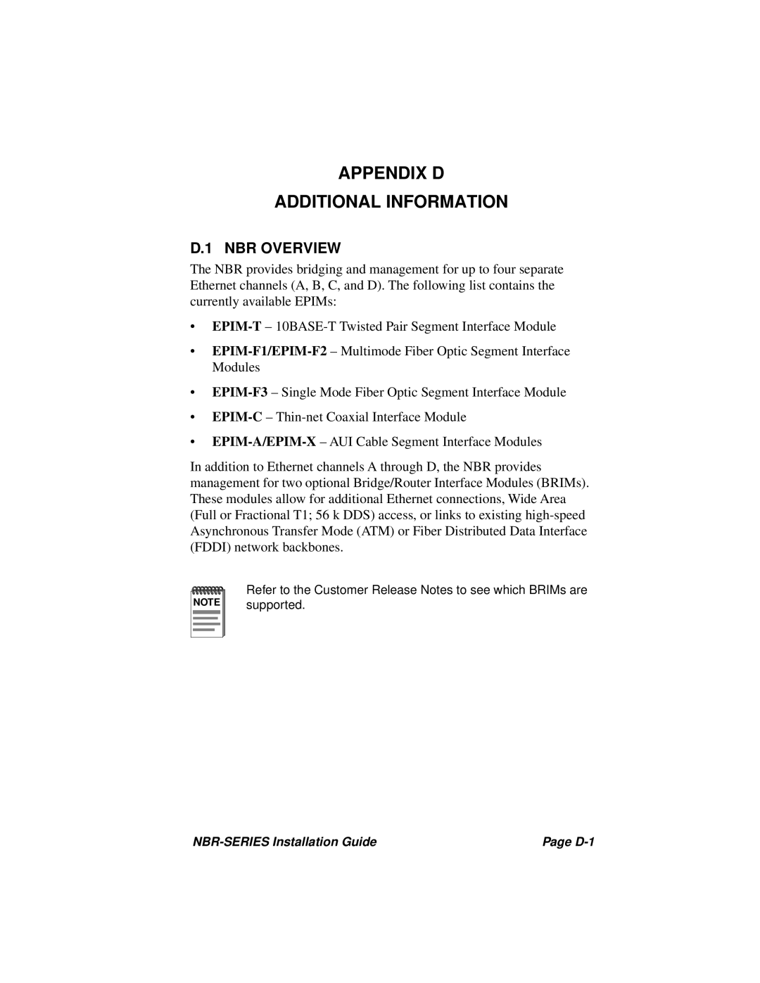 Cabletron Systems NBR-420, NBR-220, NBR-620 manual Appendix D Additional Information, NBR Overview 