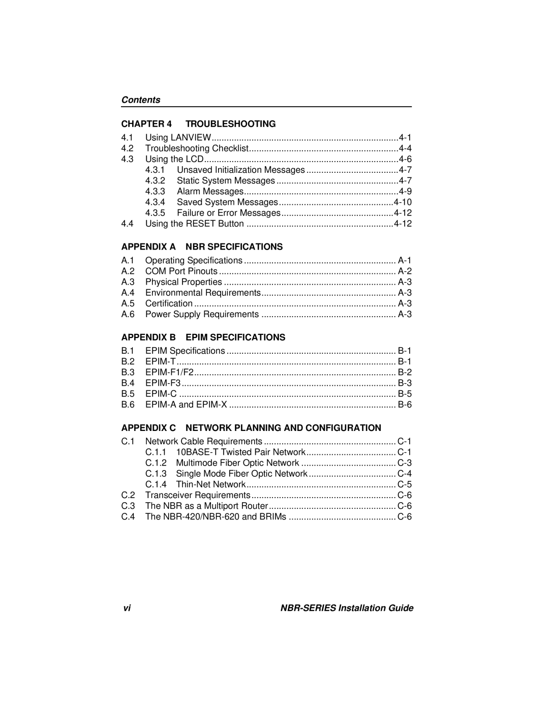 Cabletron Systems NBR-220, NBR-420, NBR-620 manual Contents 