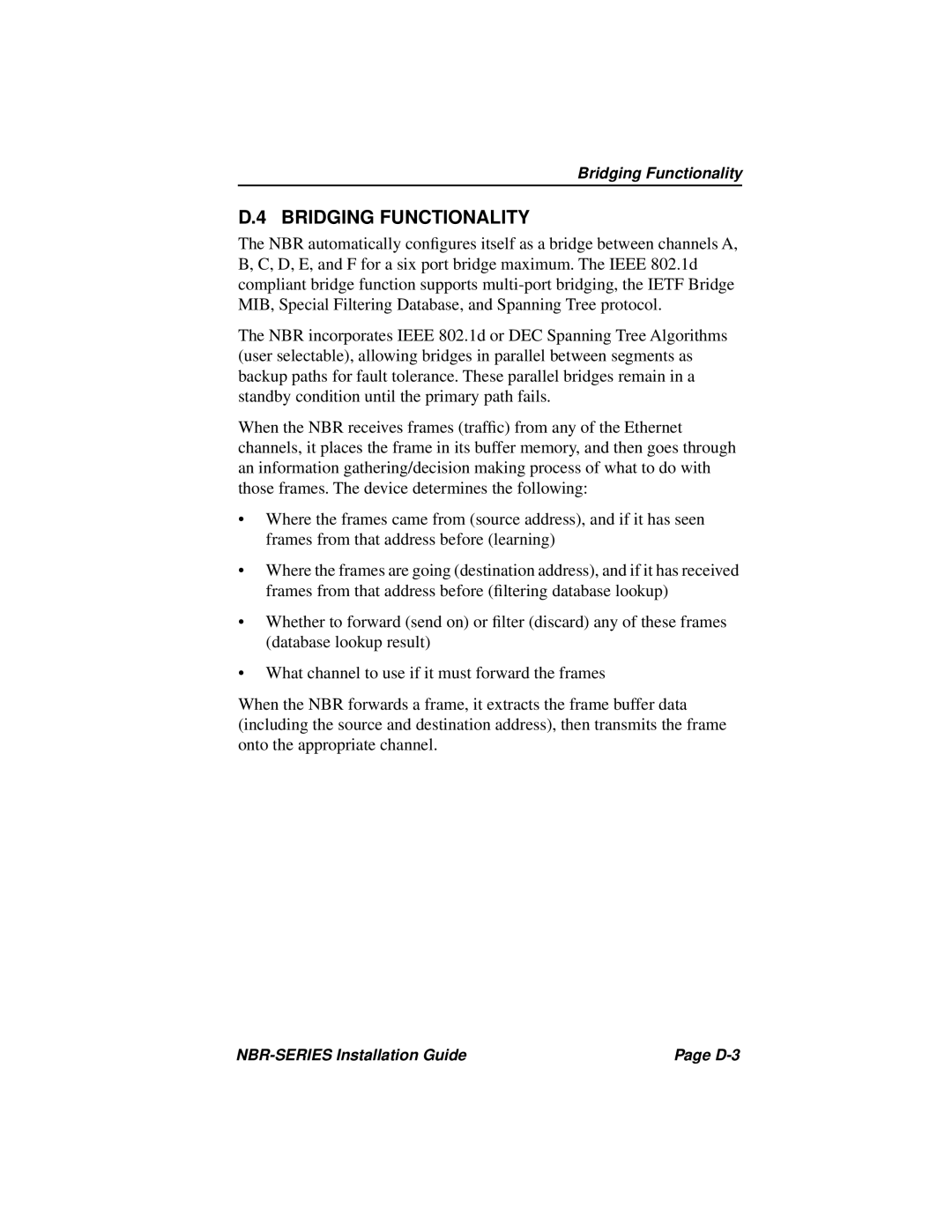 Cabletron Systems NBR-620, NBR-420, NBR-220 manual Bridging Functionality 