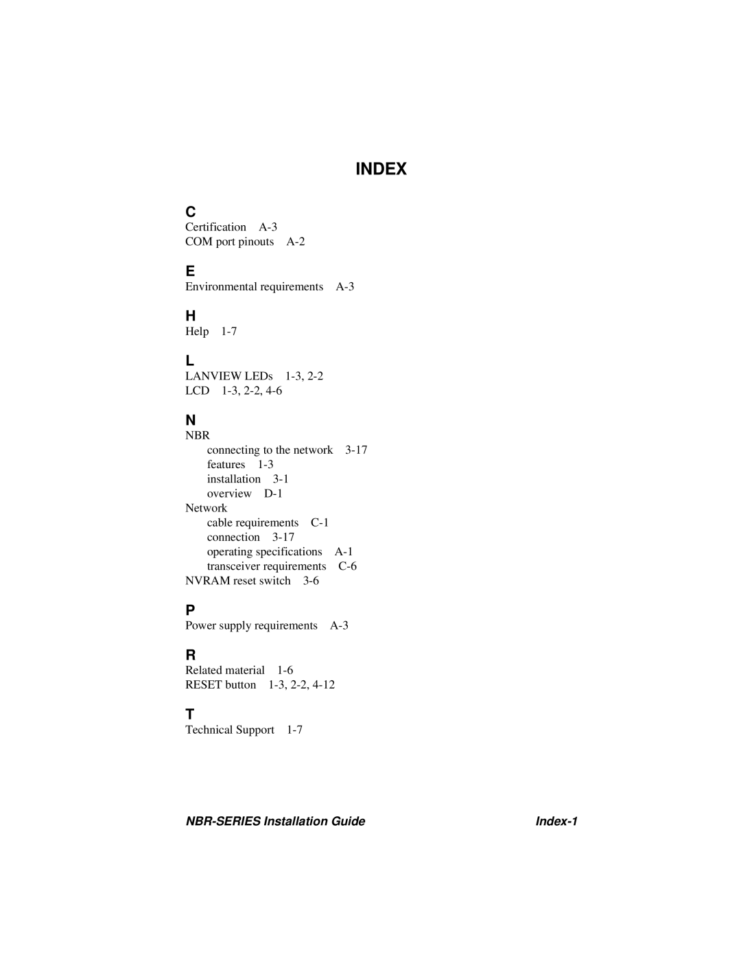 Cabletron Systems NBR-420, NBR-220, NBR-620 manual Index, Nbr 