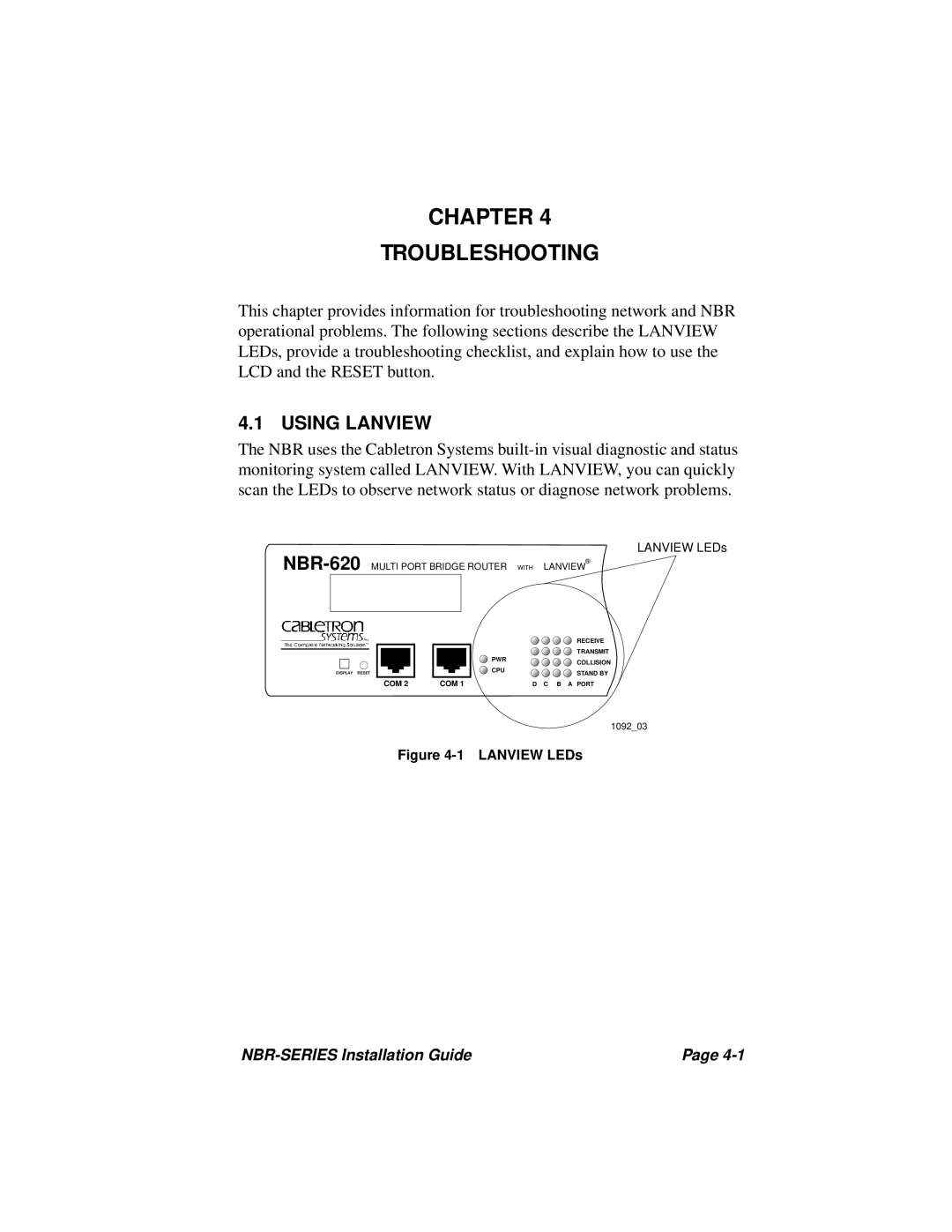 Cabletron Systems NBR-420, NBR-220, NBR-620 manual Chapter Troubleshooting, Using Lanview 
