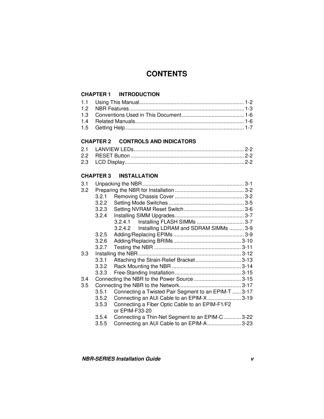 Cabletron Systems NBR-420, NBR-220, NBR-620 manual Contents, Chapter, Introduction, Controls And Indicators, Installation 