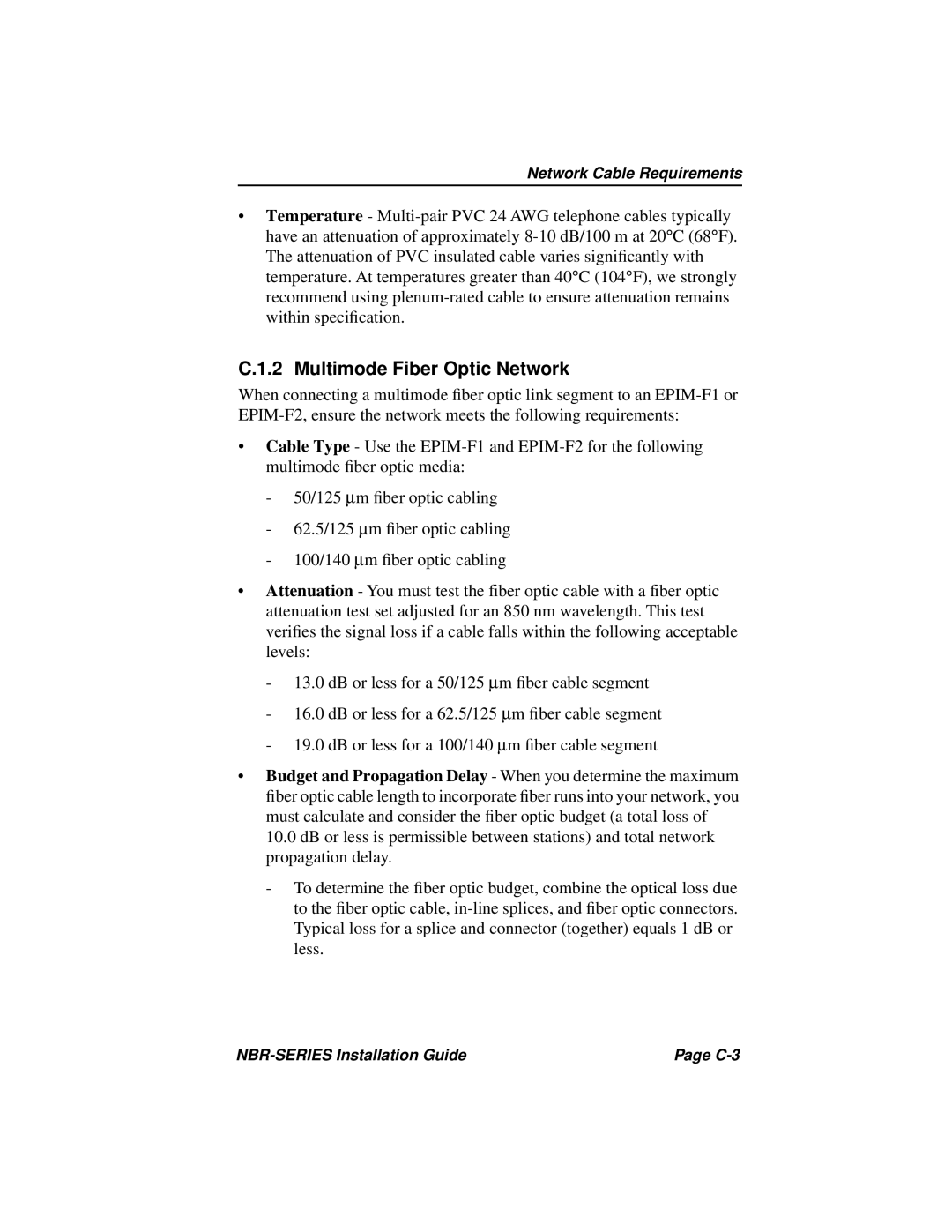 Cabletron Systems NBR-620, NBR-420, NBR-220 manual C.1.2 Multimode Fiber Optic Network 