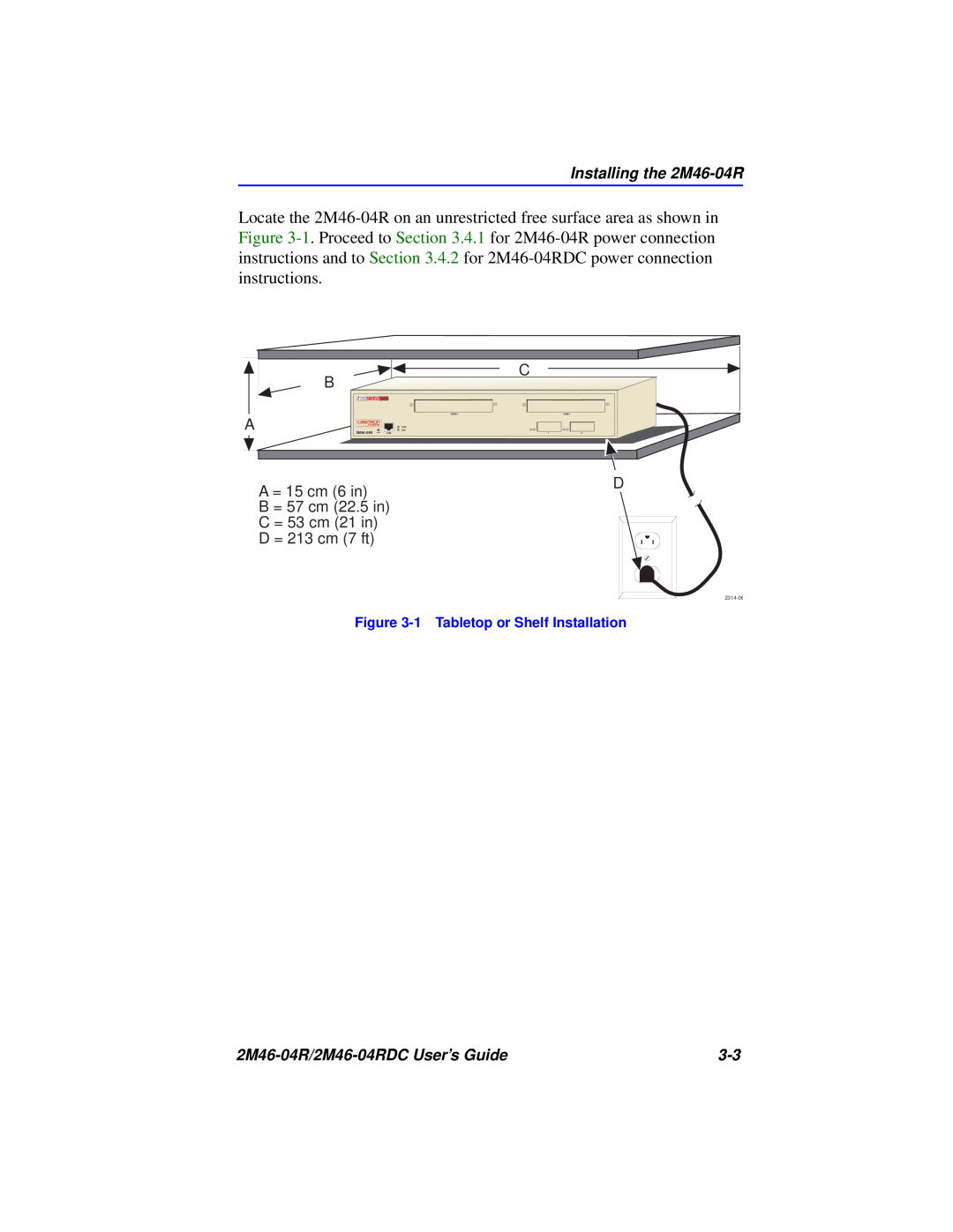 Cabletron Systems pmn manual A = 15 cm 6 in B = 57 cm 22.5 in C = 53 cm 21 in D = 213 cm 7 ft 