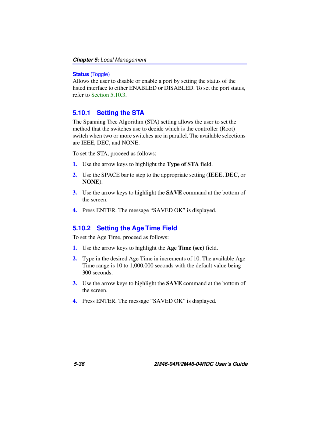 Cabletron Systems pmn manual Setting the STA, Setting the Age Time Field, Status Toggle 