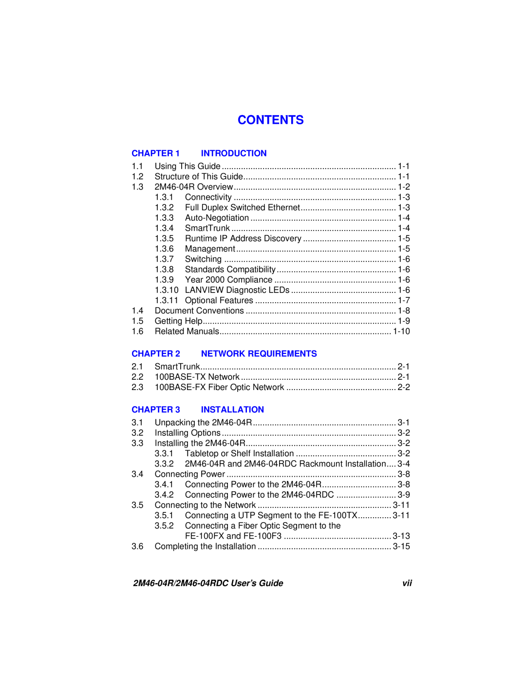 Cabletron Systems pmn manual Contents, Chapter, Introduction, Network Requirements, Installation 