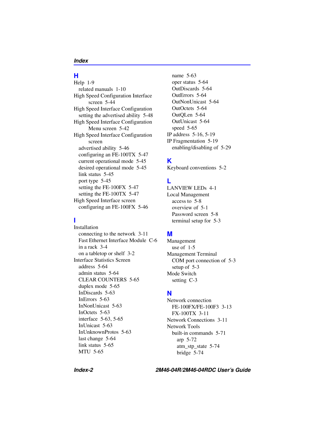 Cabletron Systems pmn manual Index-2 2M46-04R/2M46-04RDC User’s Guide 