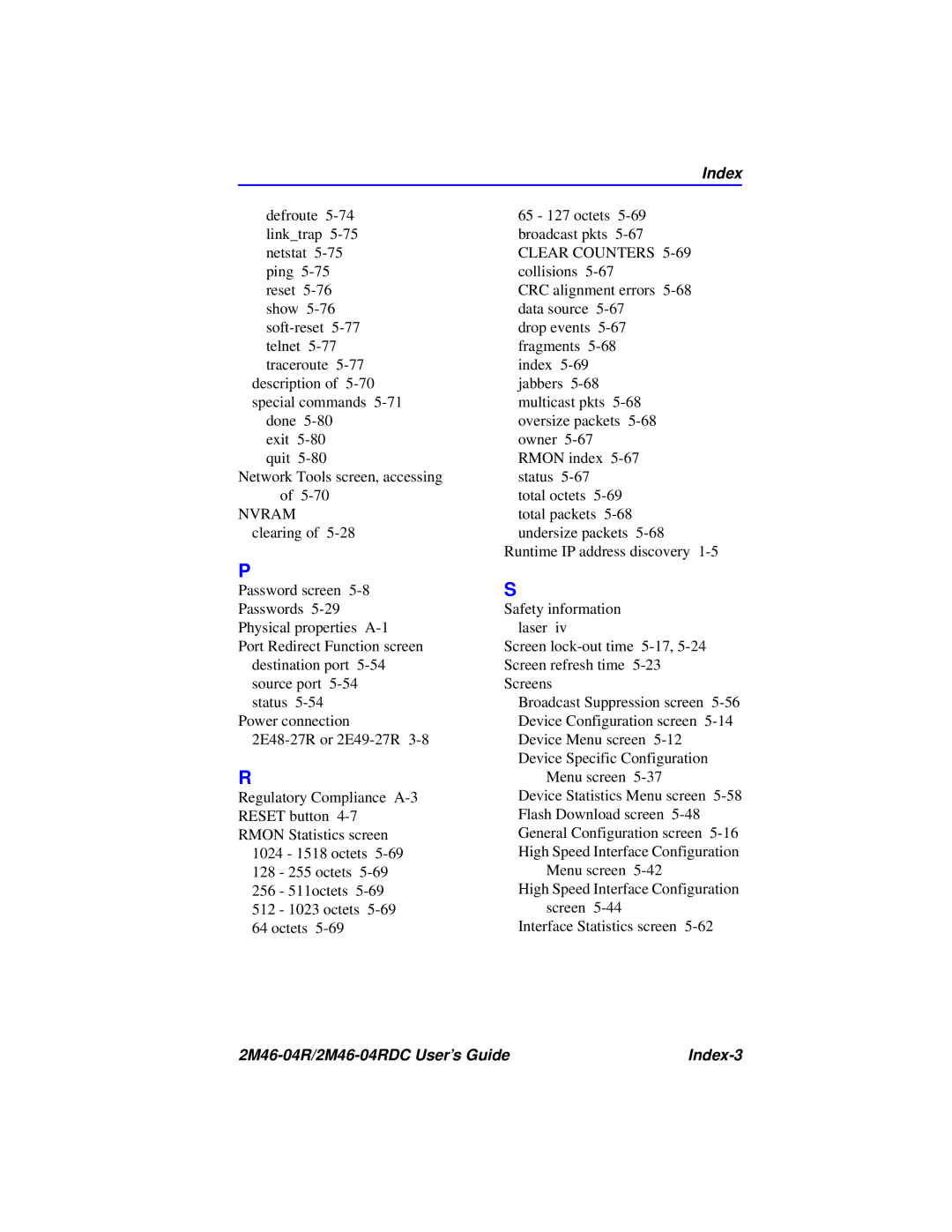 Cabletron Systems pmn manual 2M46-04R/2M46-04RDC User’s Guide Index-3 