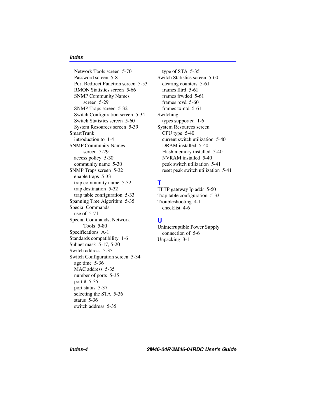 Cabletron Systems pmn manual Index-4 2M46-04R/2M46-04RDC User’s Guide 