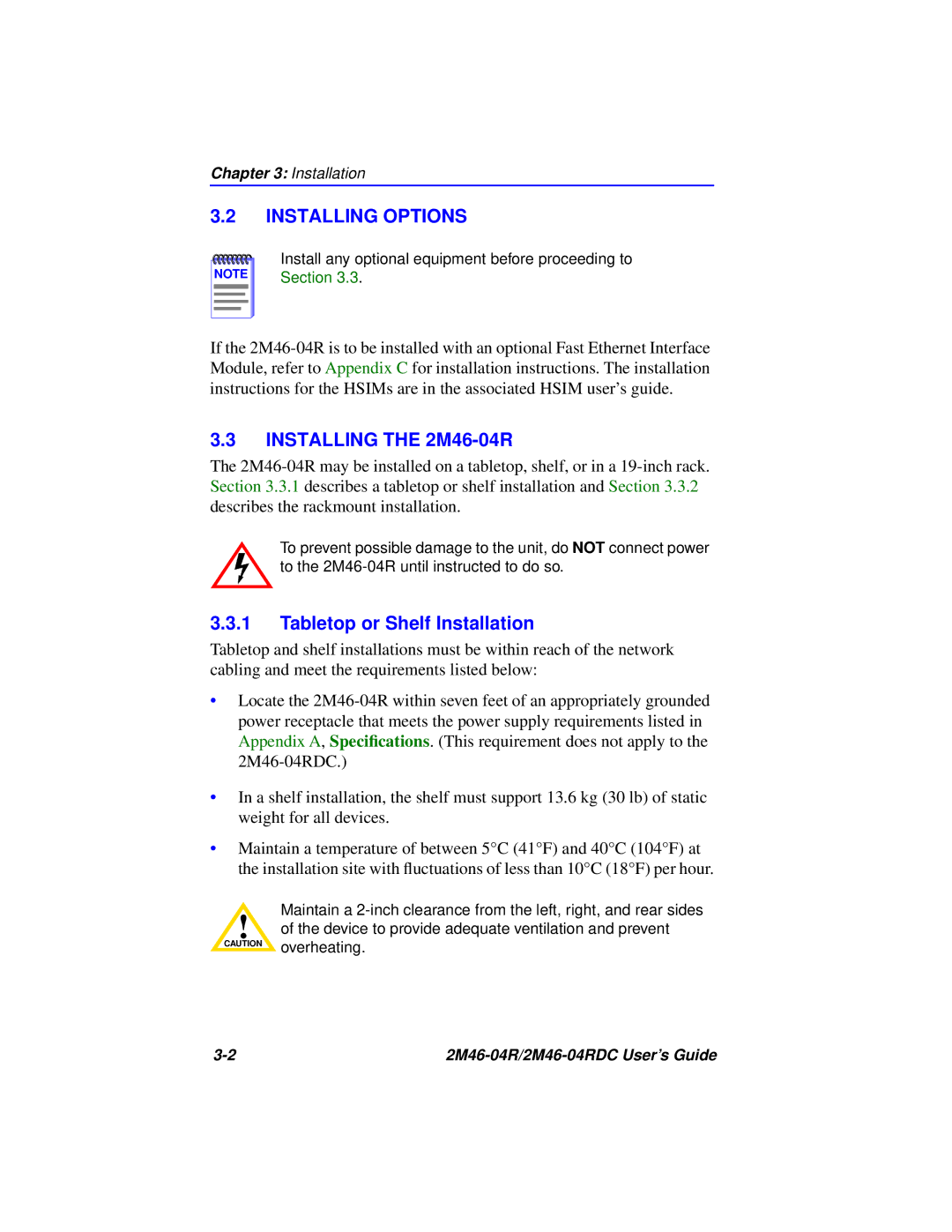 Cabletron Systems pmn manual Installing Options, Installing the 2M46-04R, Tabletop or Shelf Installation 