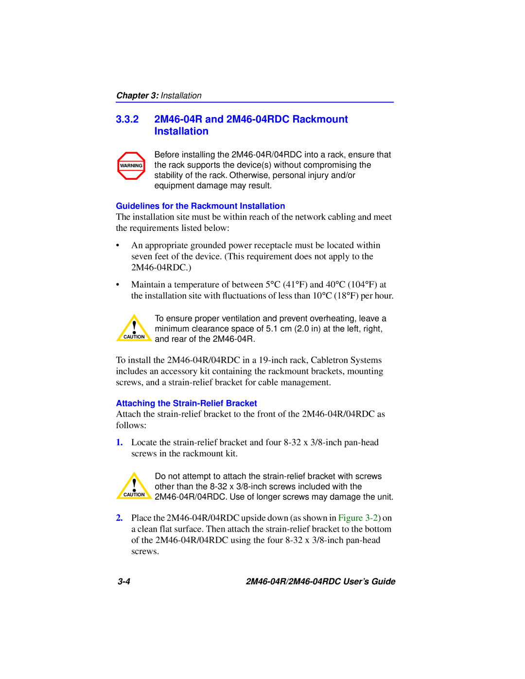 Cabletron Systems pmn manual 2 2M46-04R and 2M46-04RDC Rackmount Installation 