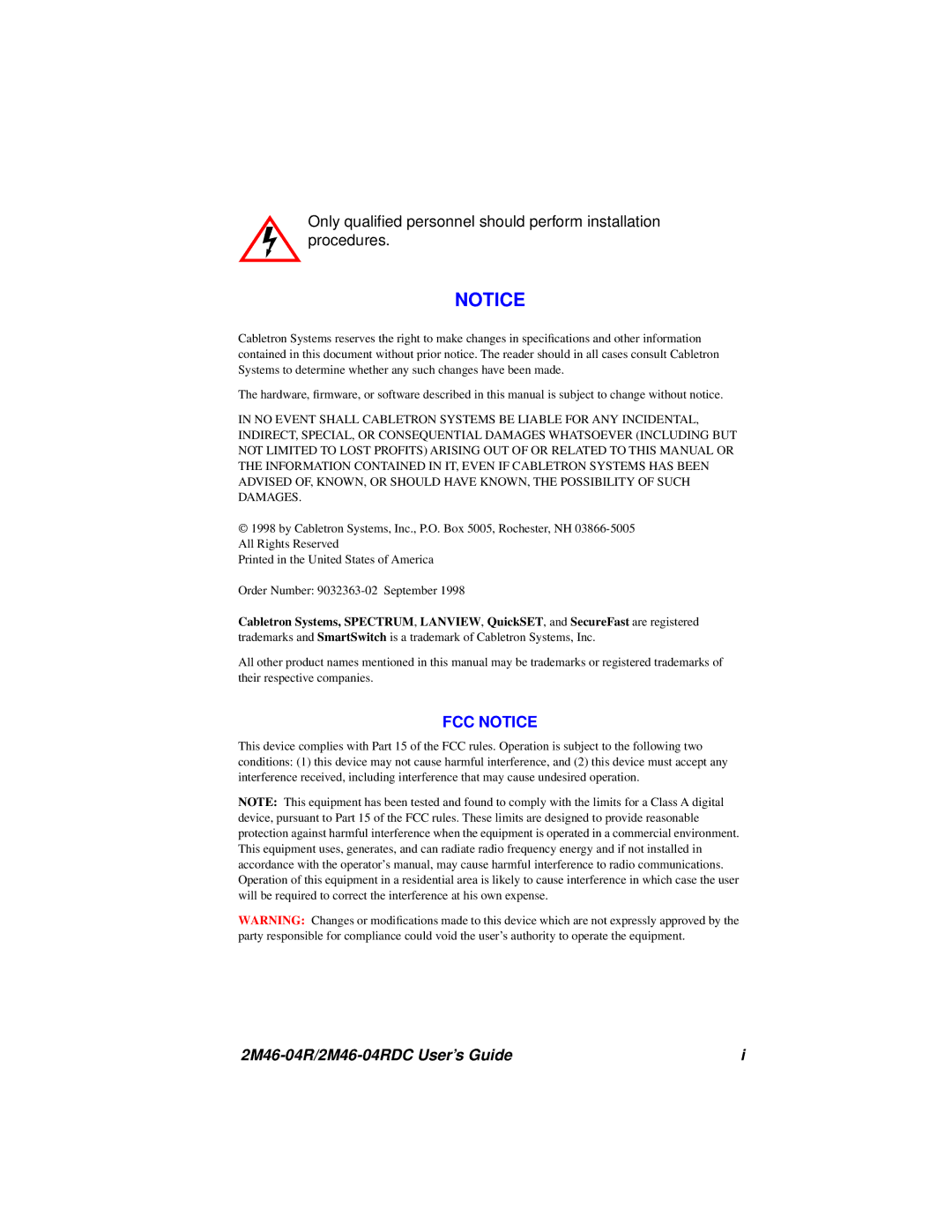 Cabletron Systems pmn manual 2M46-04R/2M46-04RDC User’s Guide 