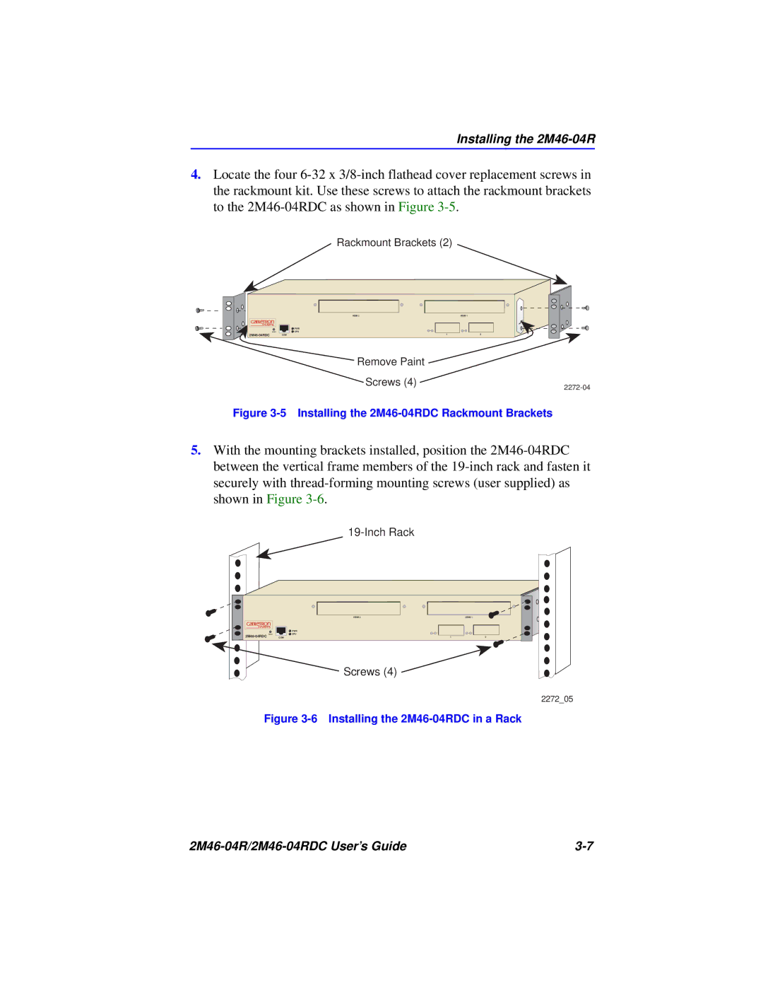 Cabletron Systems pmn manual Installing the 2M46-04RDC Rackmount Brackets 