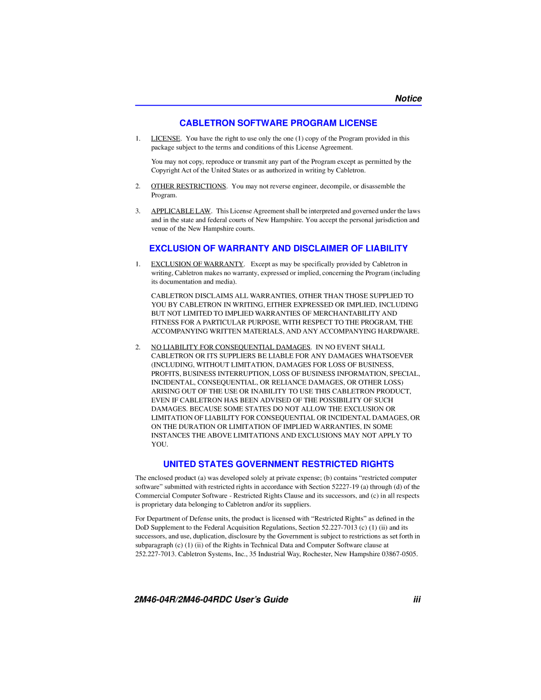 Cabletron Systems pmn manual Cabletron Software Program License 