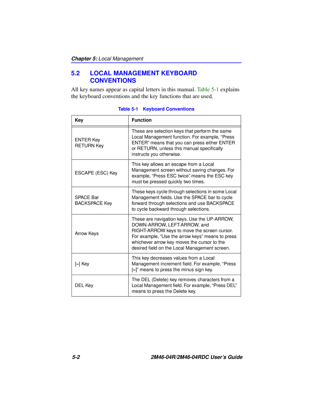 Cabletron Systems pmn manual Local Management Keyboard Conventions 