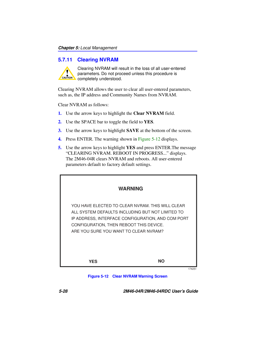 Cabletron Systems pmn manual Clearing Nvram, Clear Nvram Warning Screen 