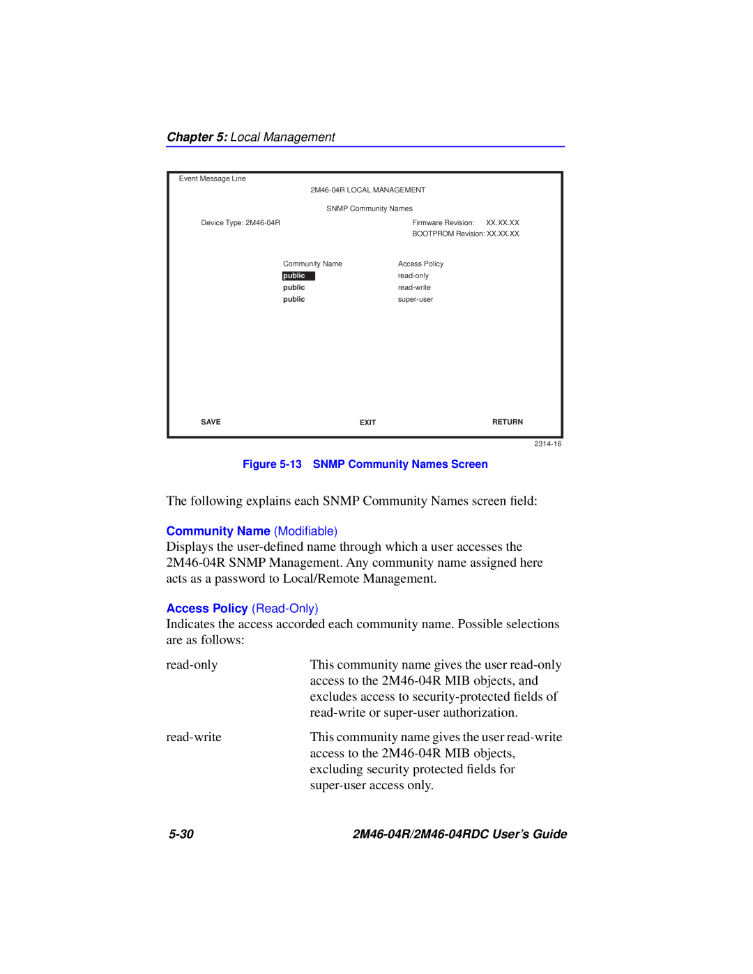 Cabletron Systems pmn manual Following explains each Snmp Community Names screen ﬁeld 