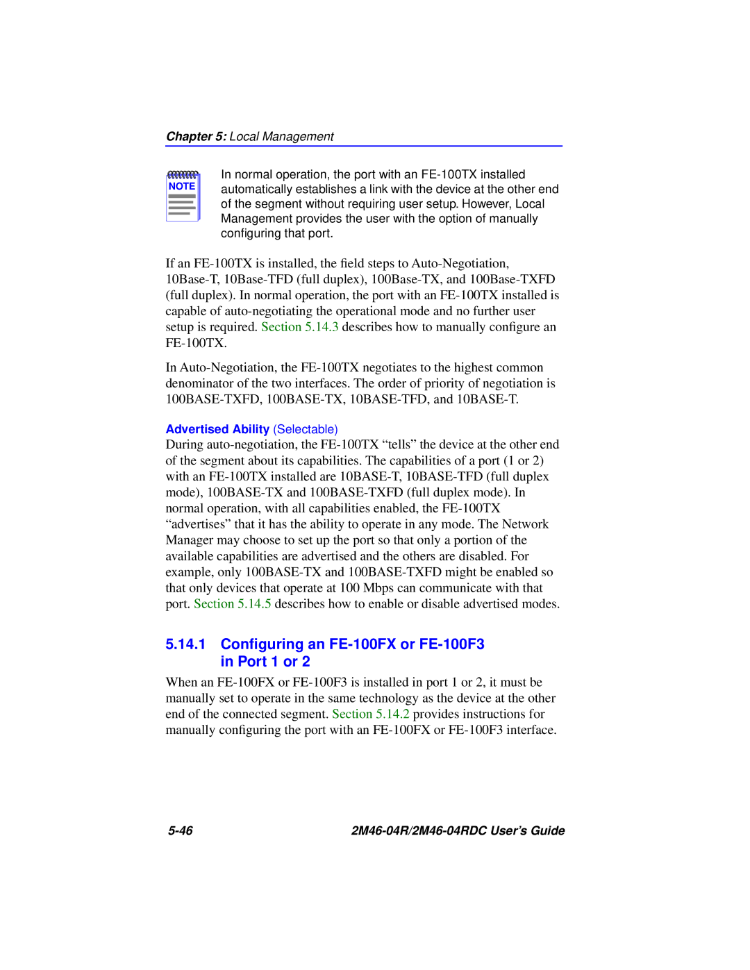 Cabletron Systems pmn manual 14.1 Conﬁguring an FE-100FX or FE-100F3 in Port 1 or 