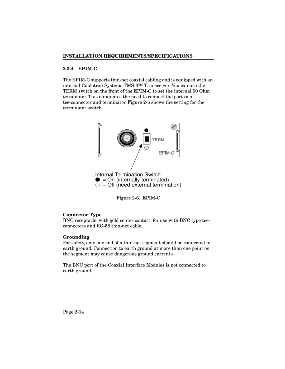 Cabletron Systems SEH-24, SEH-32, SEH-34 manual Epim-C, Connector Type 