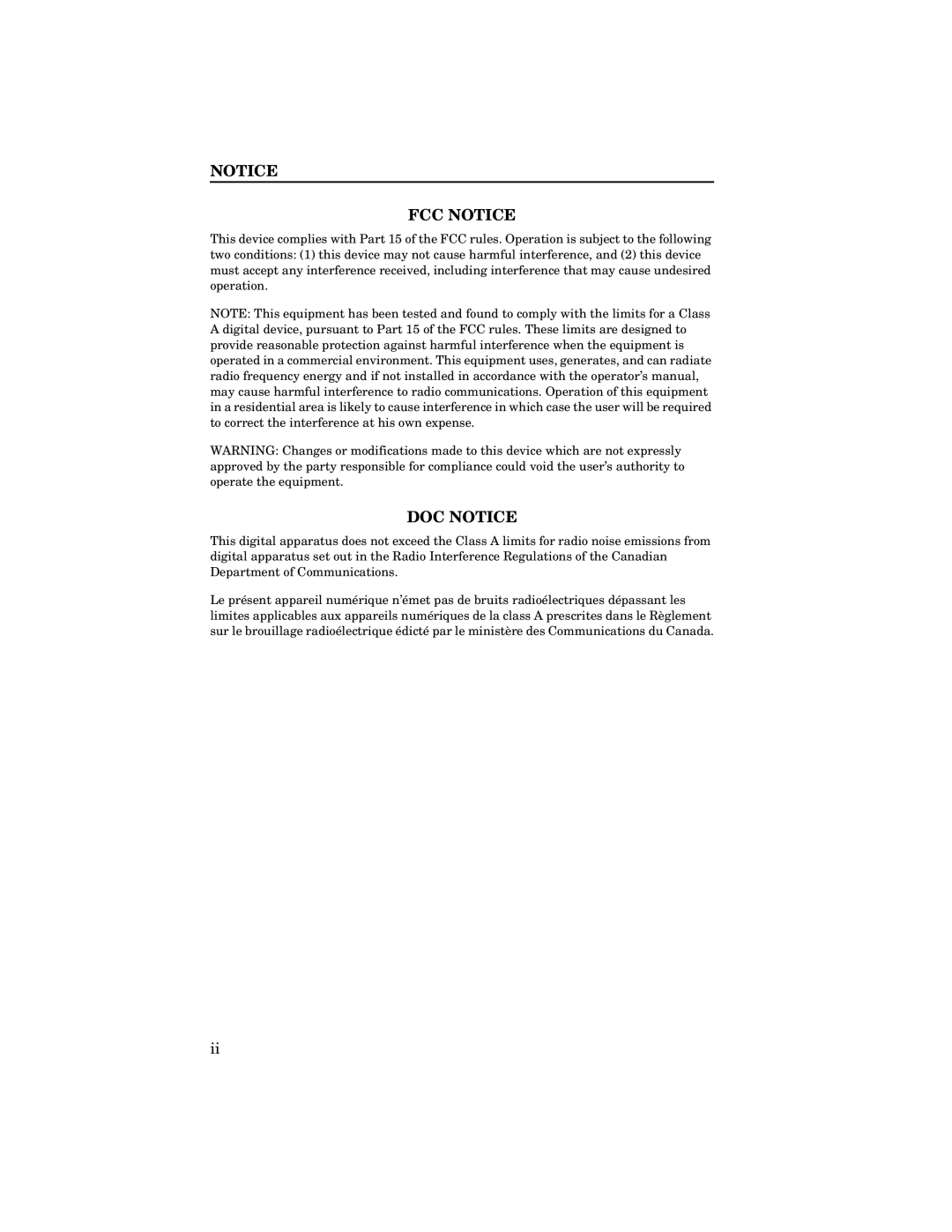 Cabletron Systems SEH-32, SEH-34, SEH-24 manual FCC Notice, DOC Notice 