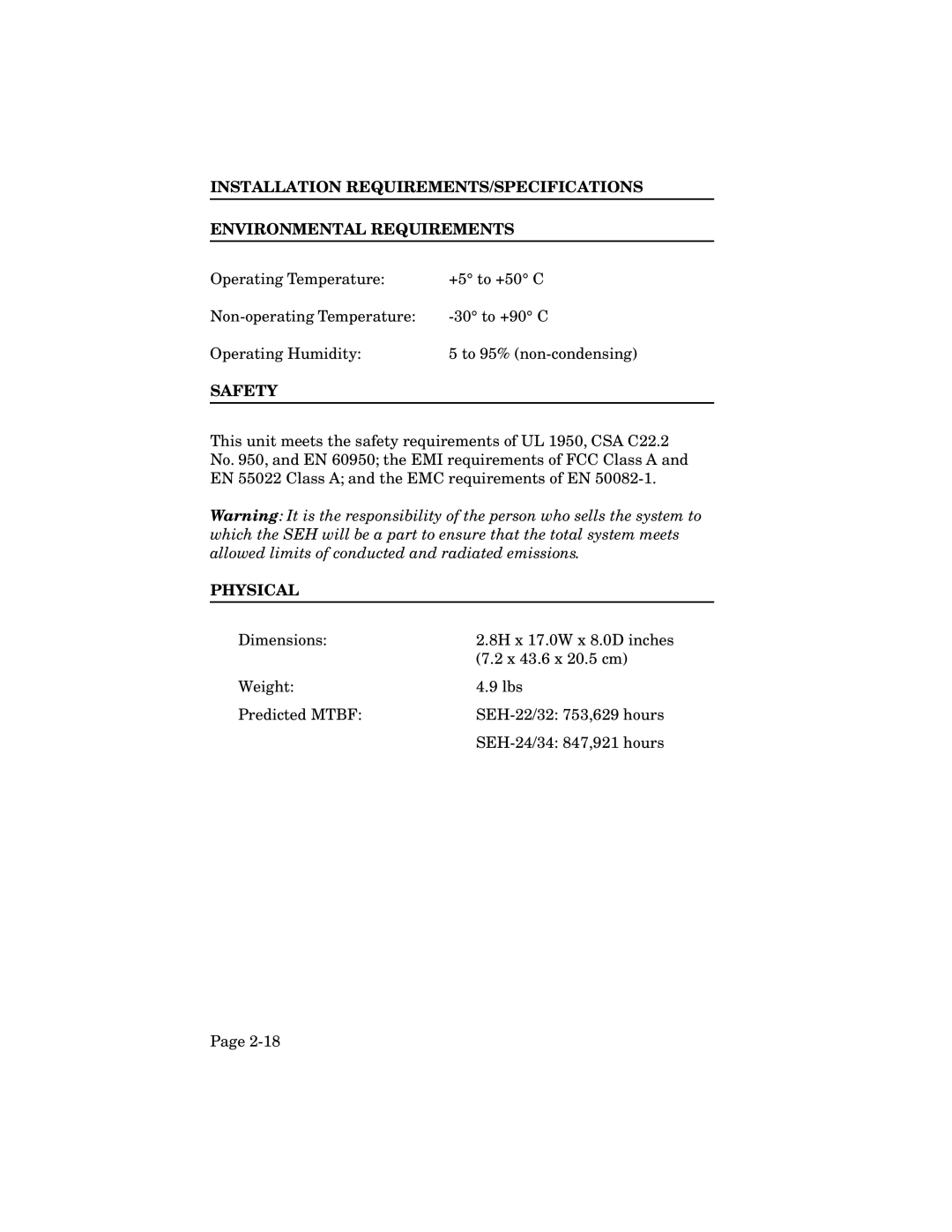 Cabletron Systems SEH-32, SEH-34, SEH-24 manual Safety, Physical 