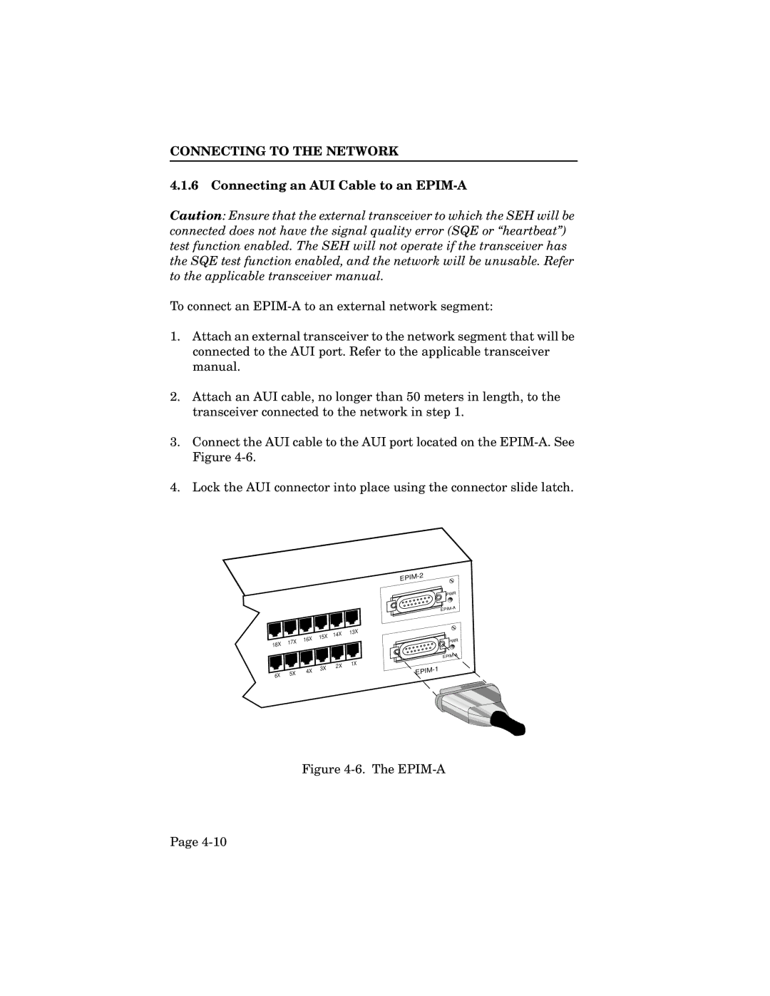 Cabletron Systems SEH-32, SEH-34, SEH-24 manual Connecting an AUI Cable to an EPIM-A, Epim-A 