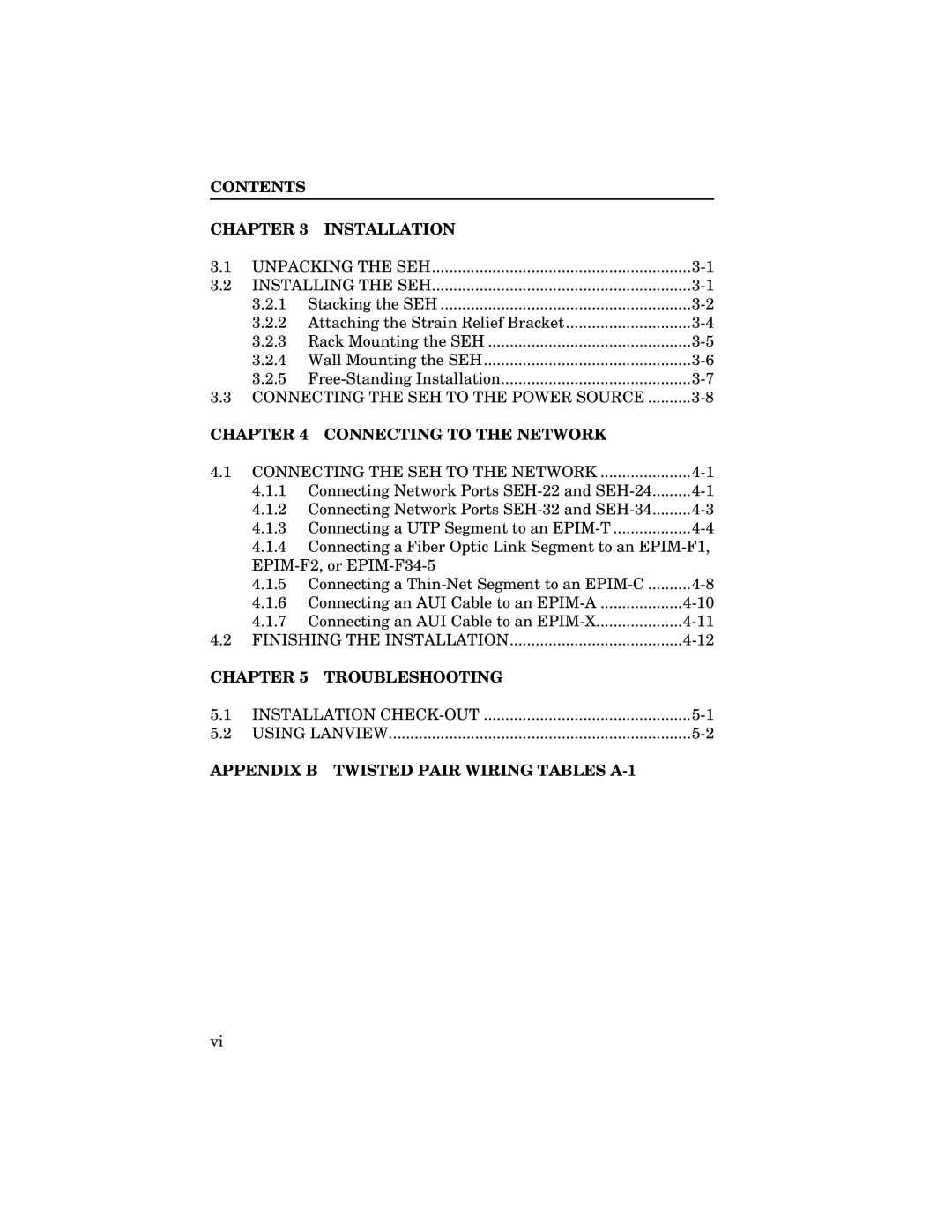 Cabletron Systems SEH-34, SEH-32, SEH-24 manual Contents Installation, Connecting to the Network, Troubleshooting 