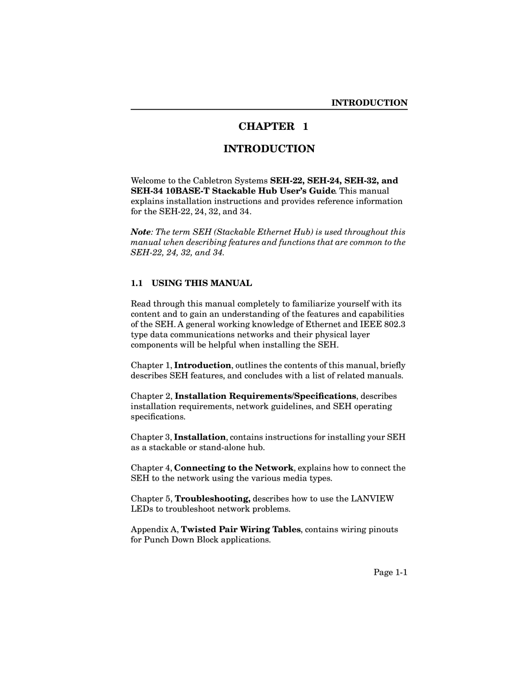 Cabletron Systems SEH-24, SEH-32, SEH-34 manual Chapter Introduction, Using this Manual 