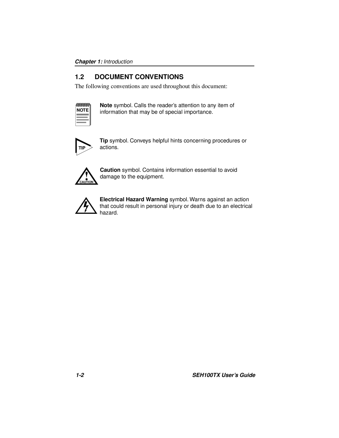 Cabletron Systems SEH100TX-22 manual Document Conventions, Following conventions are used throughout this document 