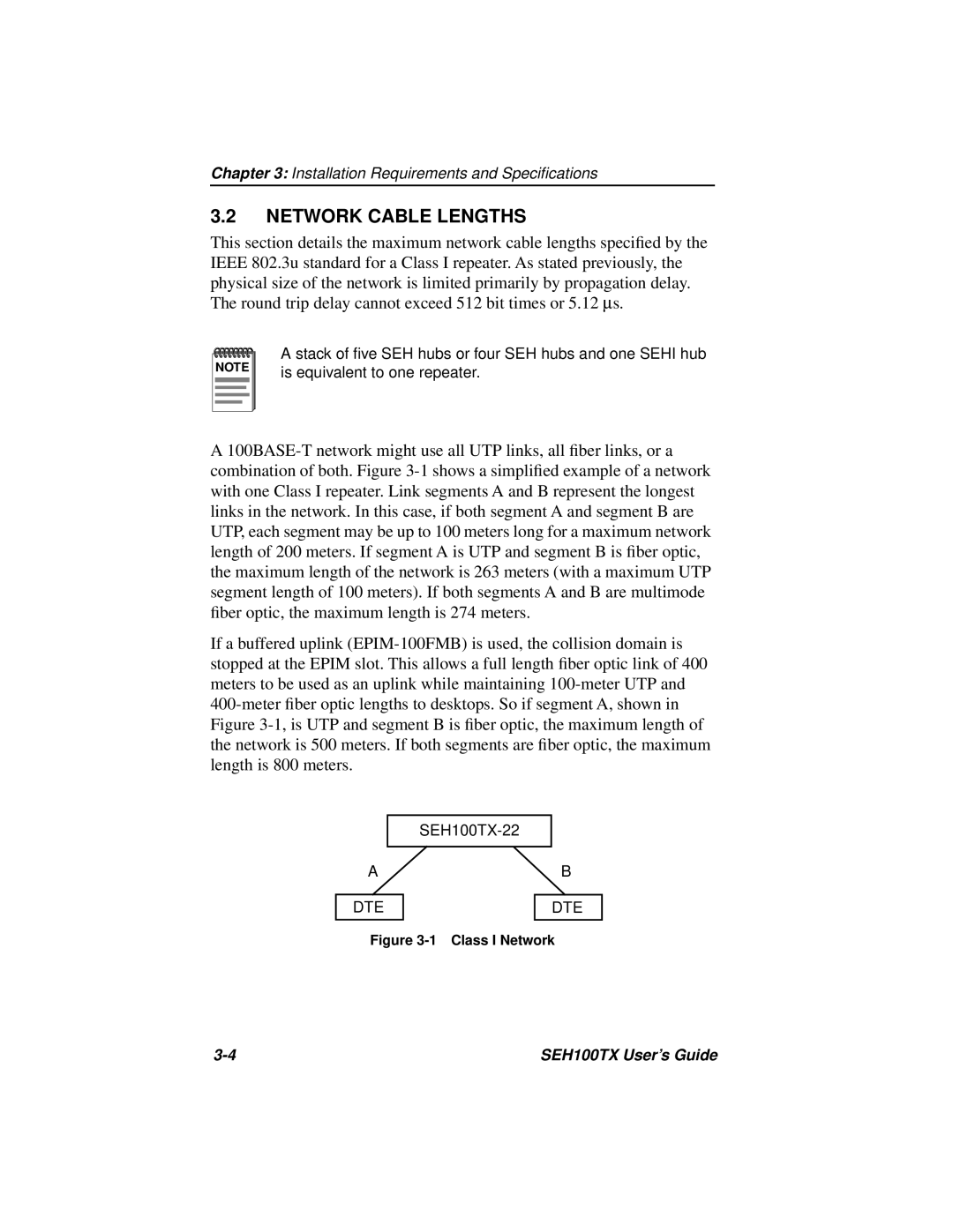 Cabletron Systems SEH100TX-22 manual Network Cable Lengths, Class I Network 