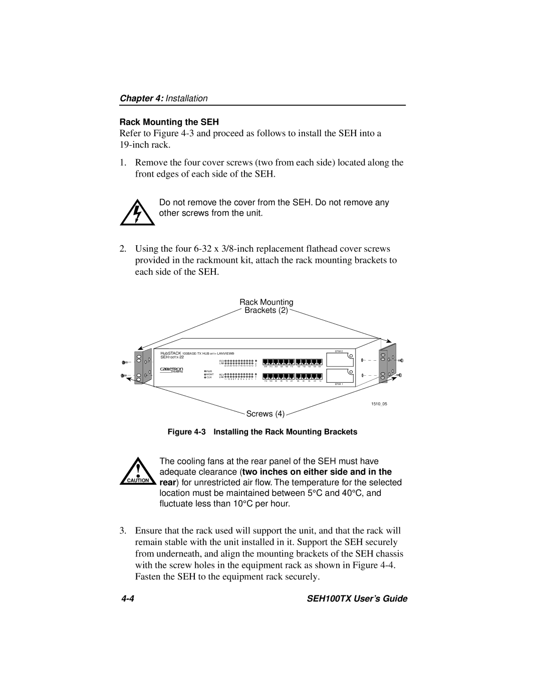 Cabletron Systems SEH100TX-22 manual Rack Mounting the SEH 