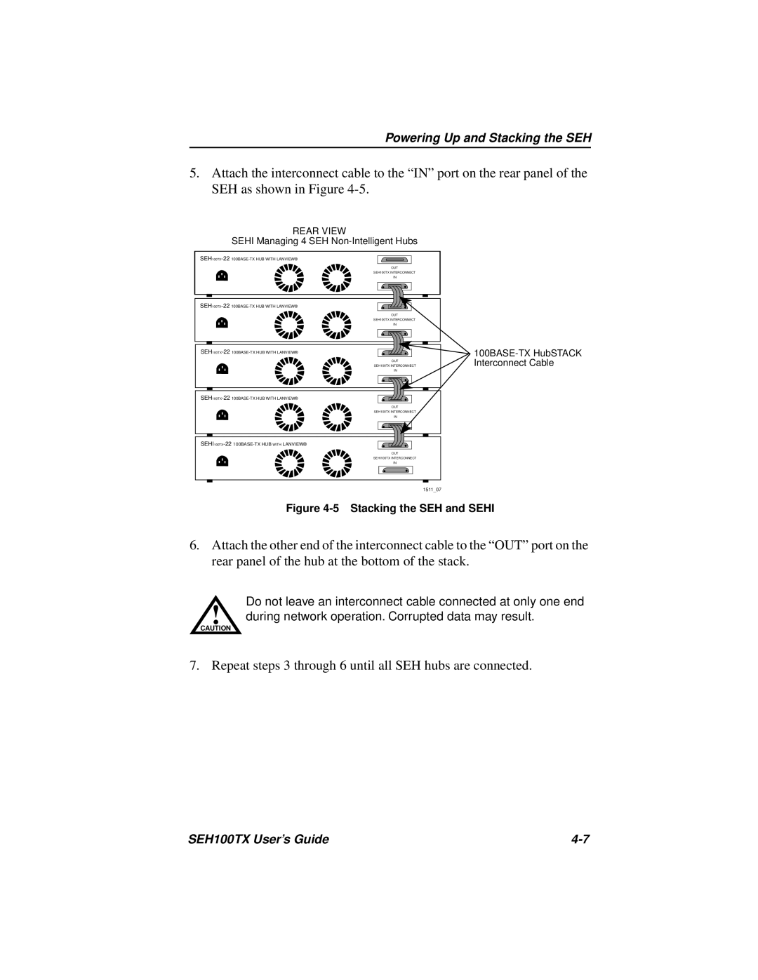 Cabletron Systems SEH100TX-22 manual Repeat steps 3 through 6 until all SEH hubs are connected 