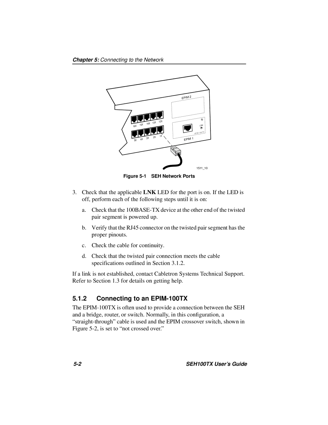 Cabletron Systems SEH100TX-22 manual Connecting to an EPIM-100TX, SEH Network Ports 