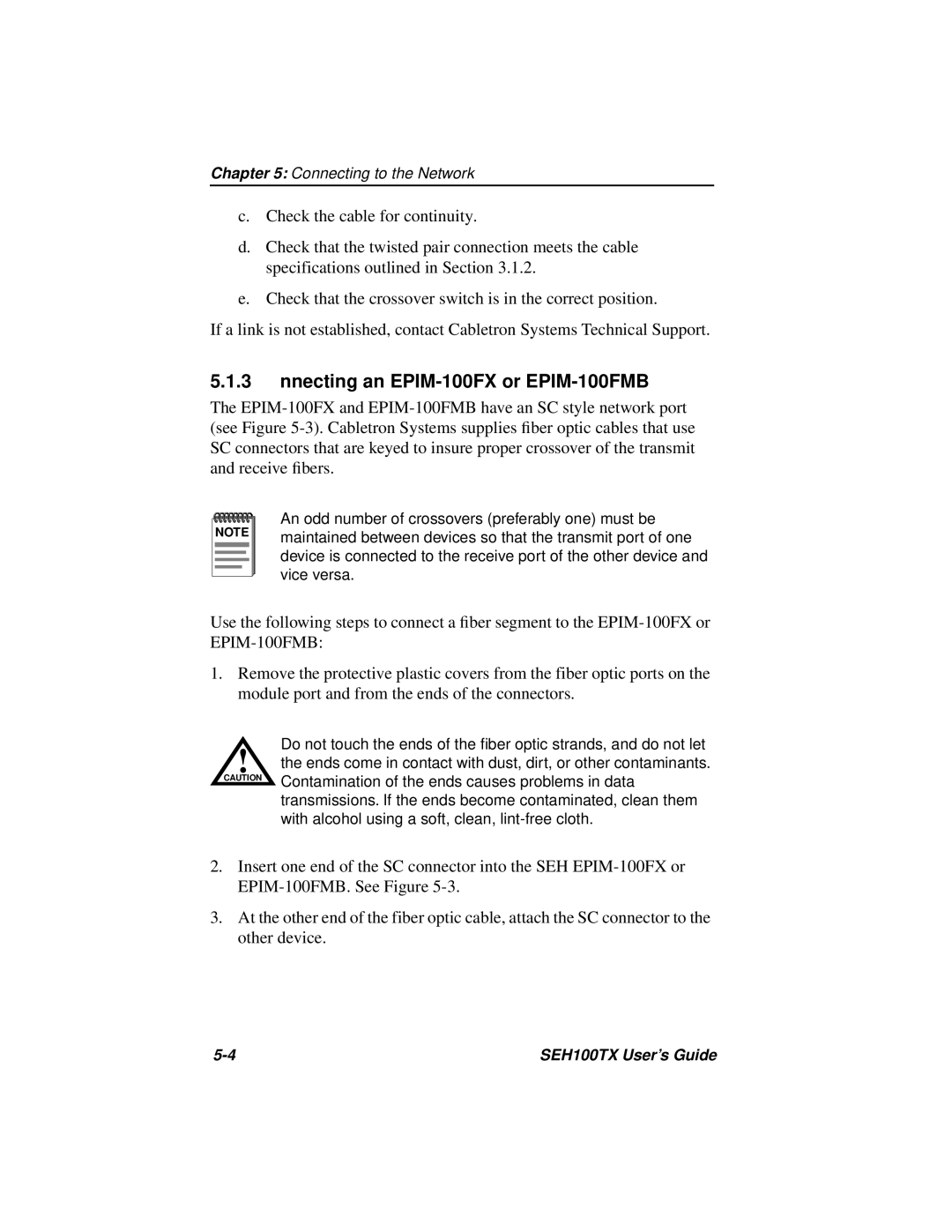 Cabletron Systems SEH100TX-22 manual Nnecting an EPIM-100FX or EPIM-100FMB 