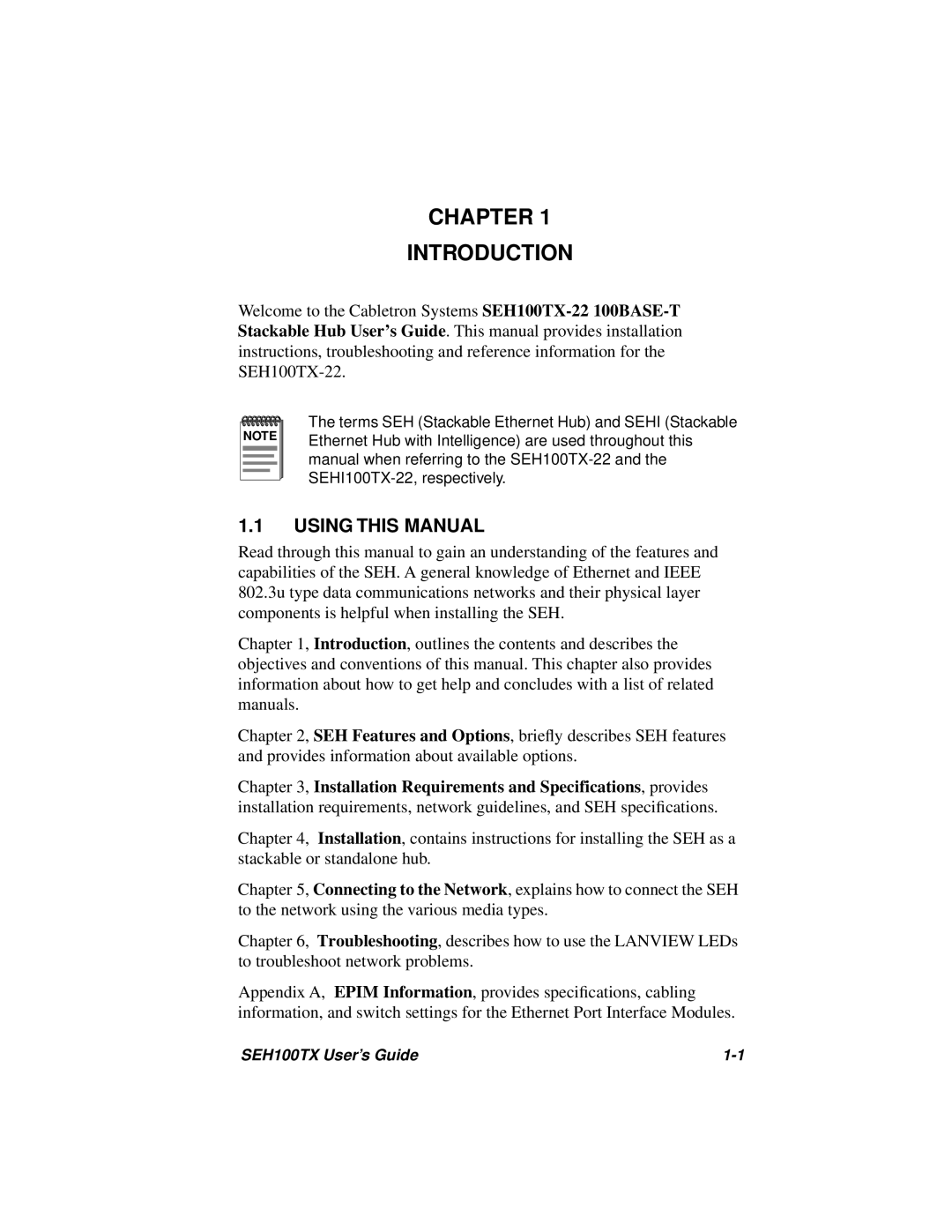 Cabletron Systems SEH100TX-22 manual Chapter Introduction, Using this Manual 