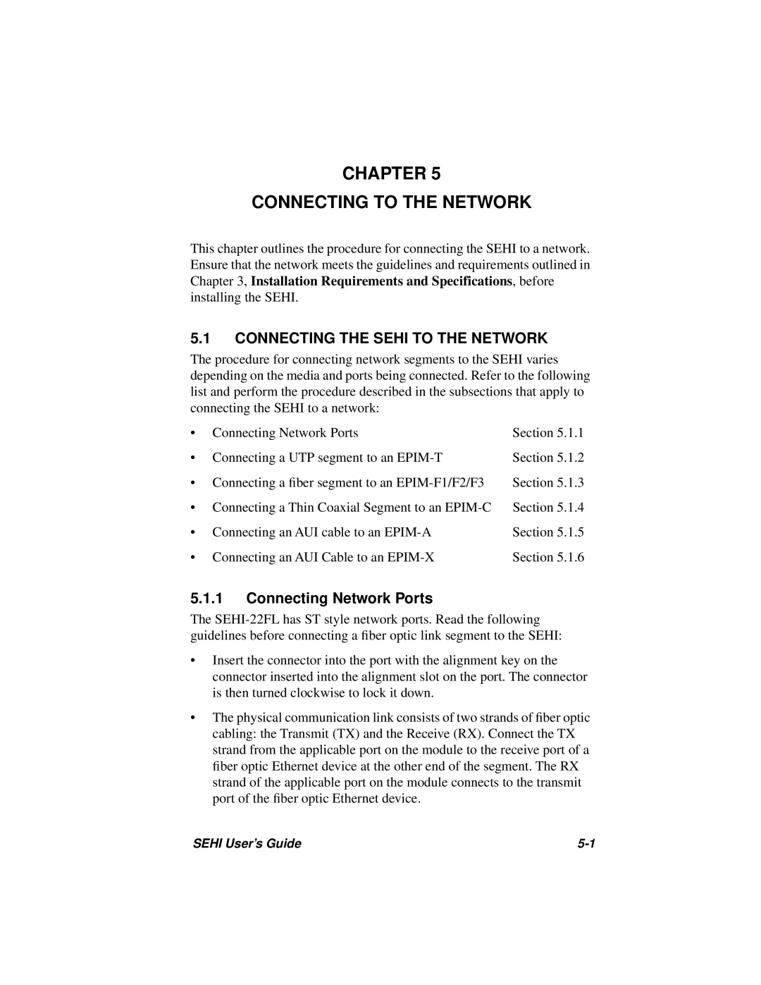 Cabletron Systems SEHI-22FL manual Chapter Connecting To The Network, Connecting The Sehi To The Network 