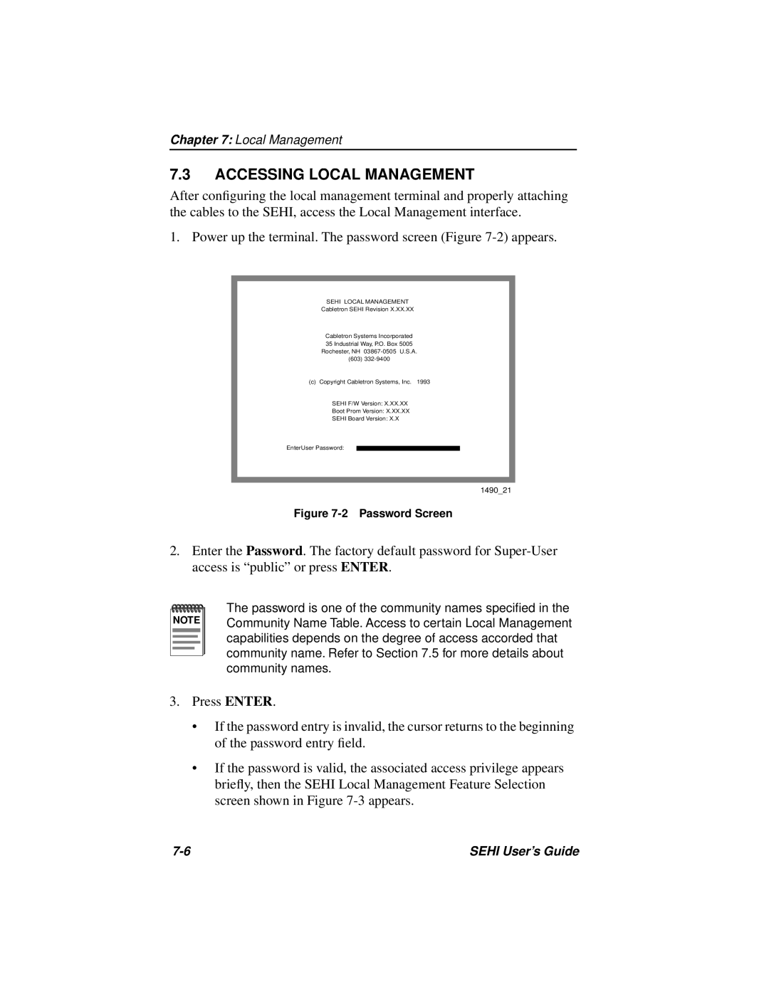 Cabletron Systems SEHI-22FL manual Accessing Local Management 