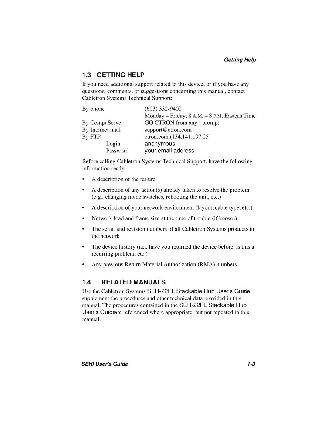 Cabletron Systems SEHI-22FL manual Getting Help, Related Manuals 