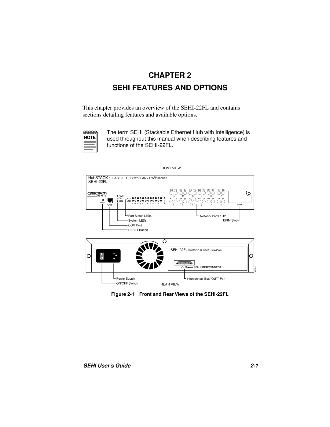 Cabletron Systems SEHI-22FL manual Chapter Sehi Features and Options 