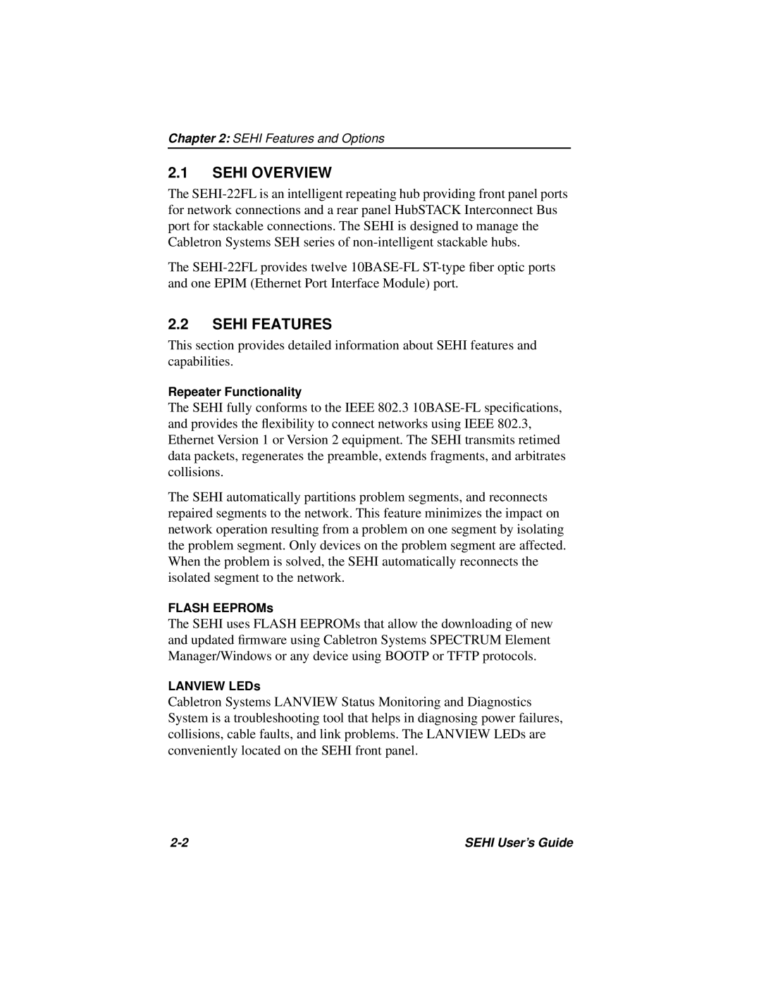 Cabletron Systems SEHI-22FL manual Sehi Overview, Sehi Features 