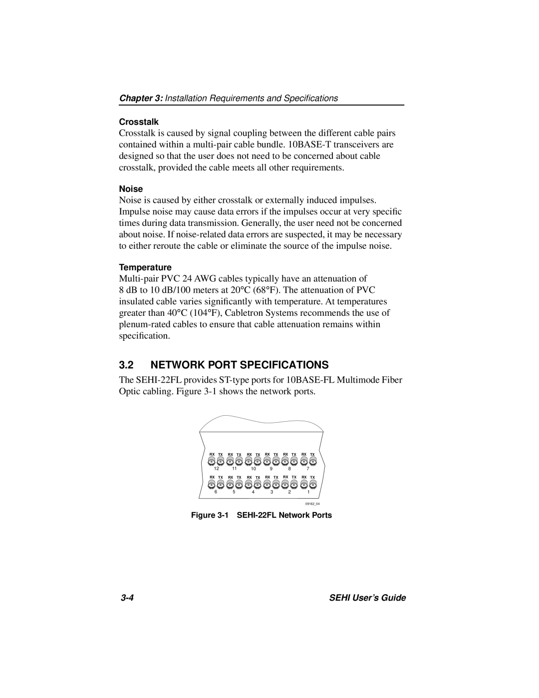 Cabletron Systems manual Network Port Specifications, SEHI-22FL Network Ports 