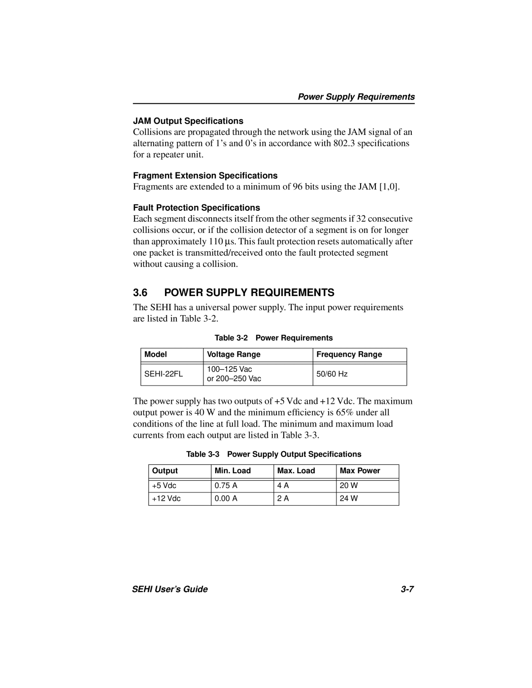 Cabletron Systems SEHI-22FL manual Power Supply Requirements 