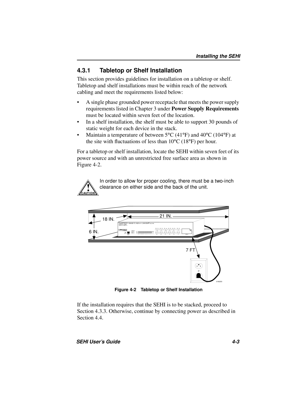 Cabletron Systems SEHI-22FL manual Tabletop or Shelf Installation 