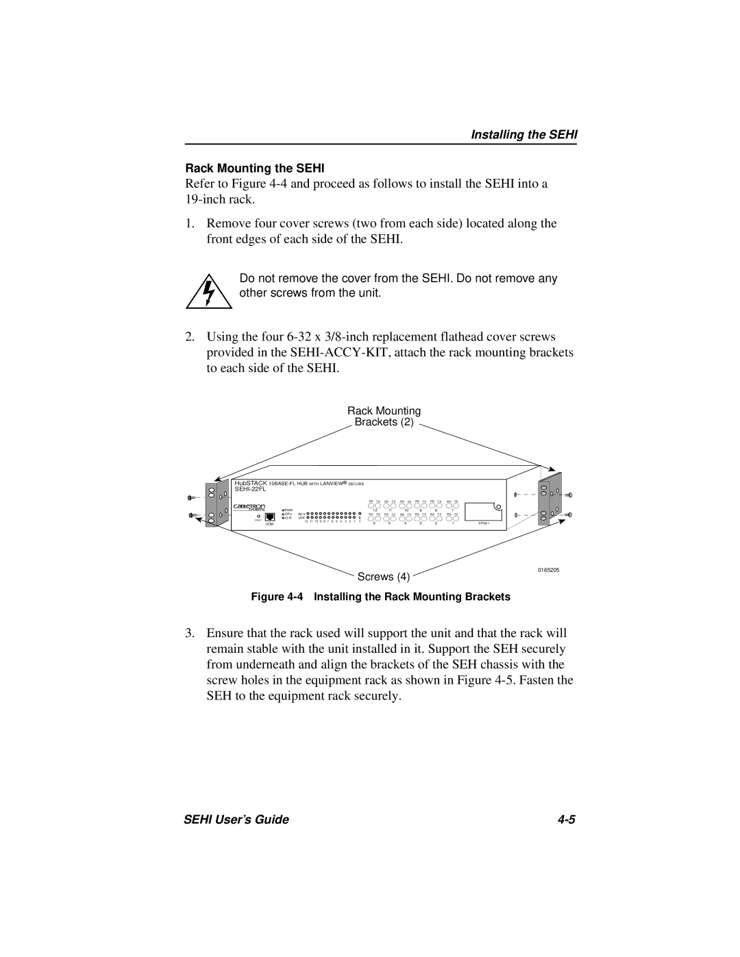 Cabletron Systems SEHI-22FL manual Rack Mounting the Sehi 