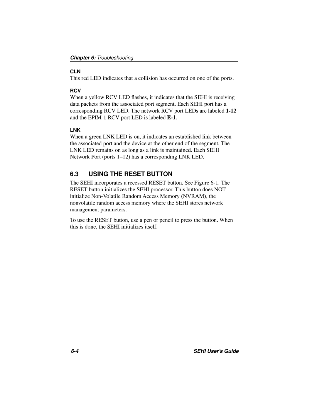 Cabletron Systems SEHI-22FL manual Using the Reset Button 