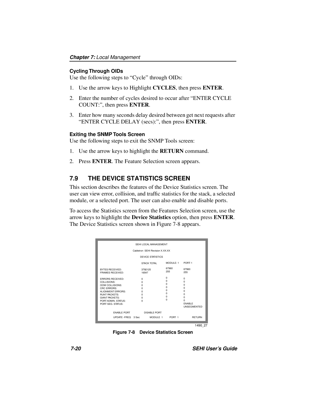 Cabletron Systems SEHI-22FL manual Device Statistics Screen 