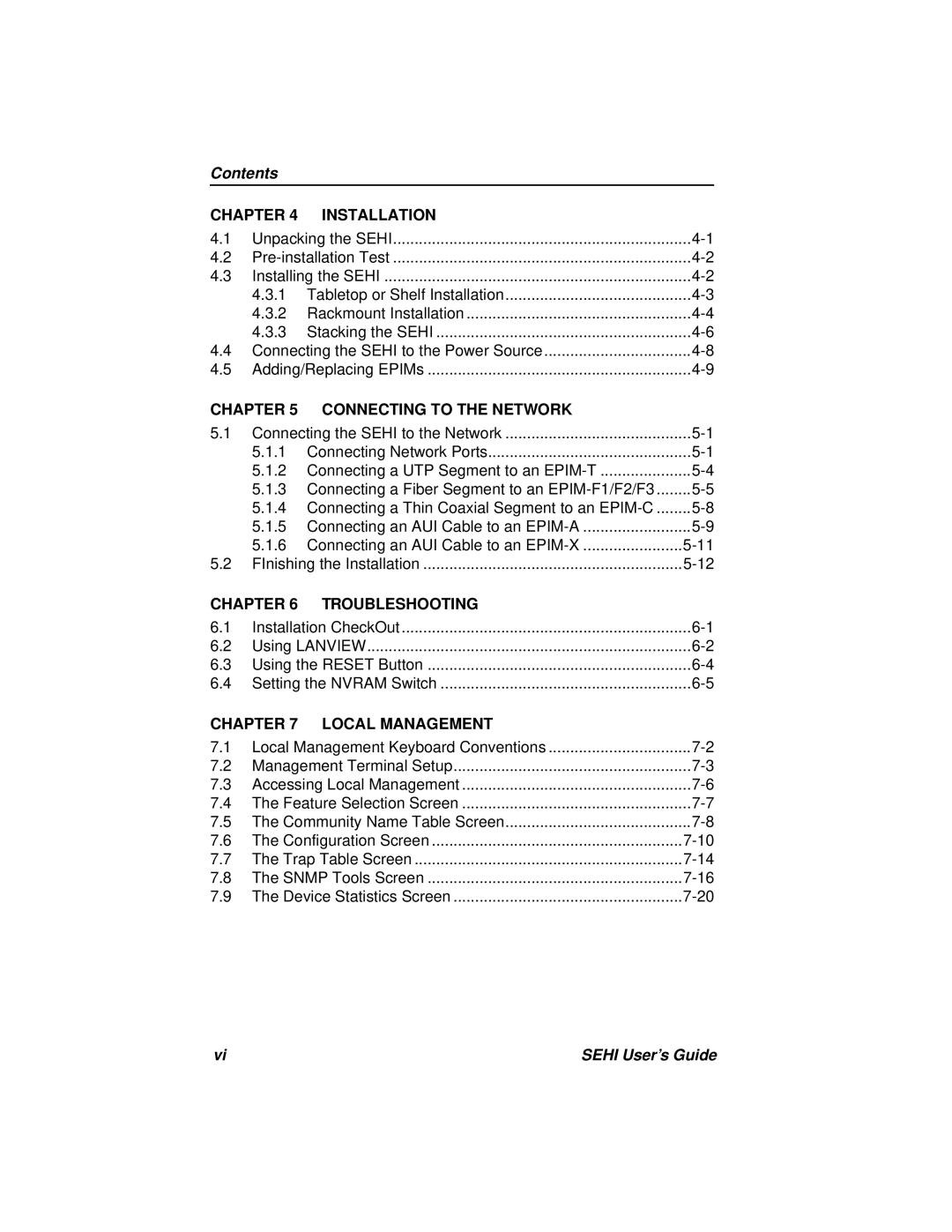 Cabletron Systems SEHI-22FL manual Contents 